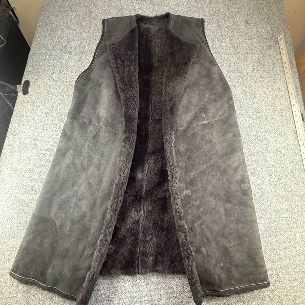 Vintage Made in Italy Black Shearling Longline Vest Fur Lined Size 44 0452